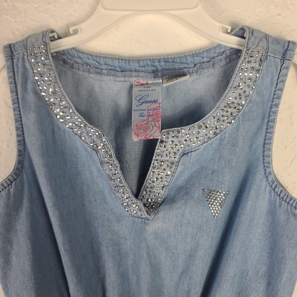 Guess Little Girl Size 7 Blue Short Sleeve Denim Button Down Collared Dress - Picture 2 of 6